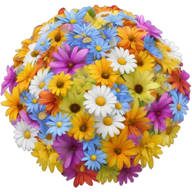 Rainbow bouquet of flowers umbrella over flowing with dew drops  emoji