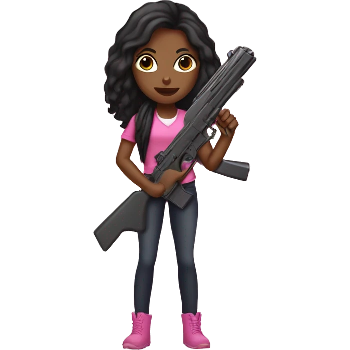 Brown Girl black long hair hand pink nails holding pink gun emoji