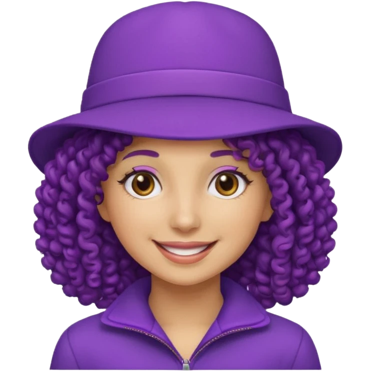 curly haired female with purple hat emoji