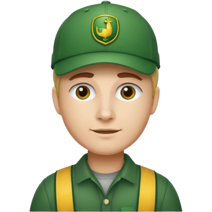 with a John Deere cap on his head and emoji