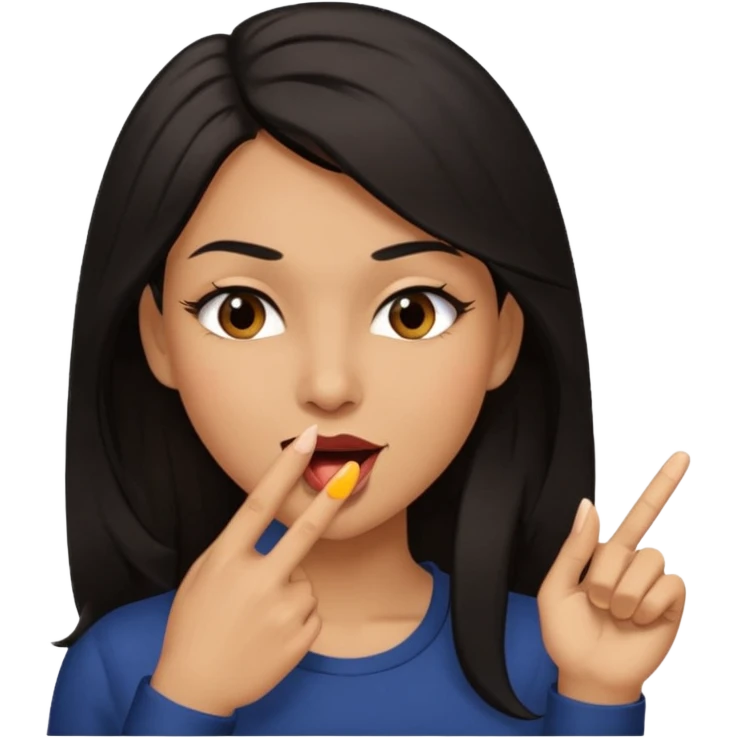 black slighty browin hair light brown skin woman, flirtatious gesture, biting her finger and winking emoji she also has tall hair and brown eyes emoji