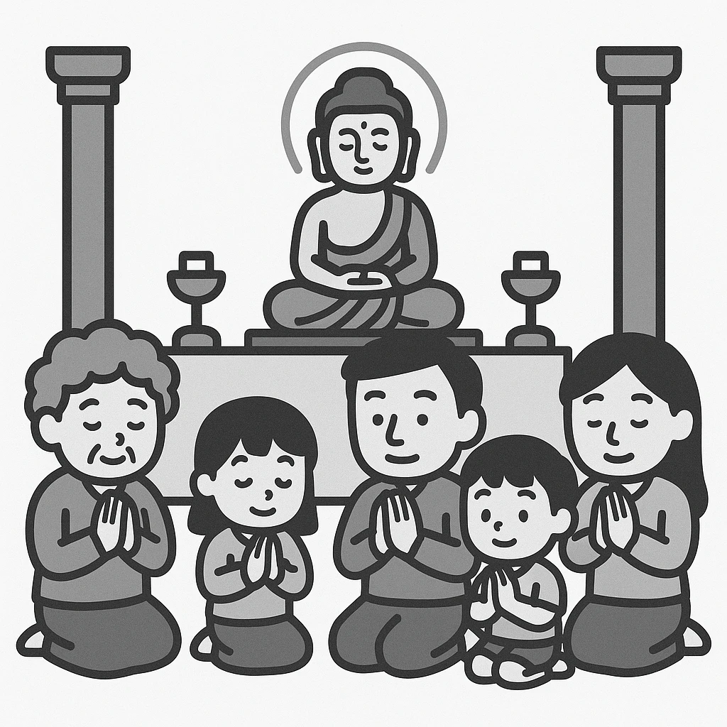 people praying in a Buddhist temple emoji