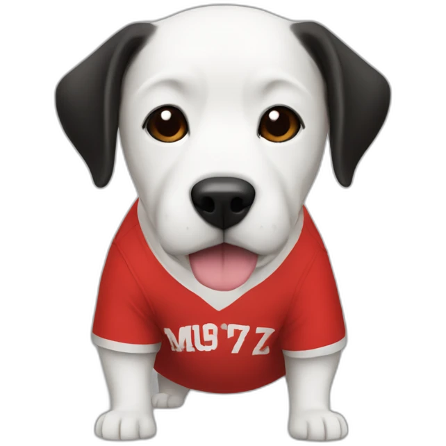 Dog shitszu Black and white wearing a red soccer team t-shirt emoji