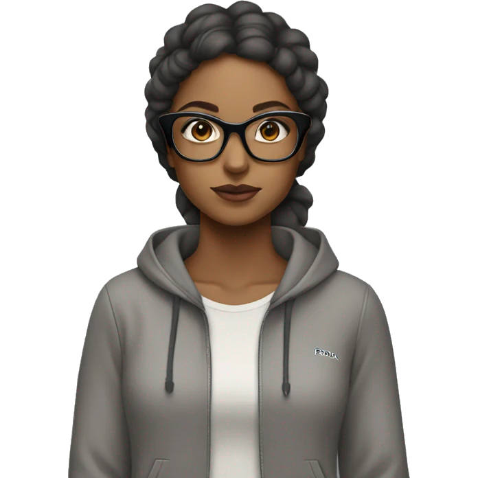 brown girl with square prada glasses and grey tracksuit emoji