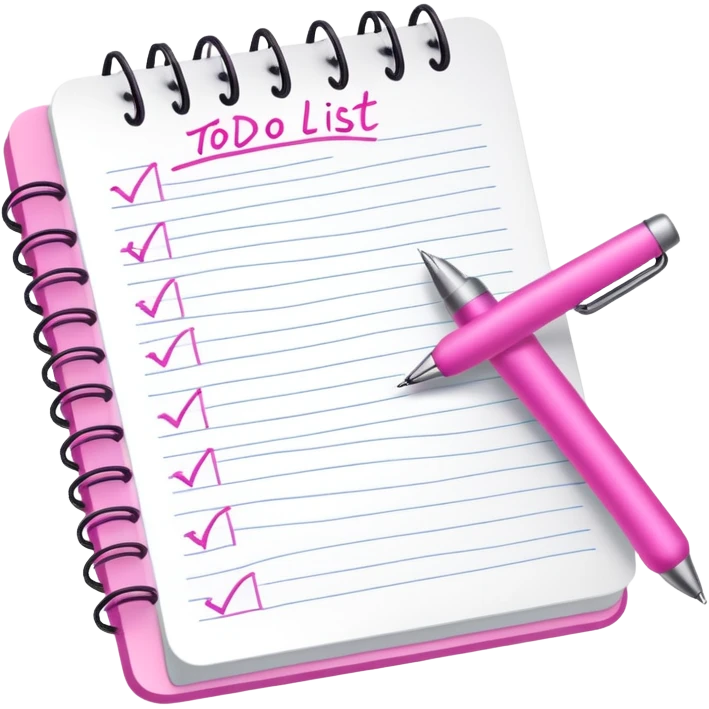 a hand writing a to-do list with a pink pen in a notebook emoji