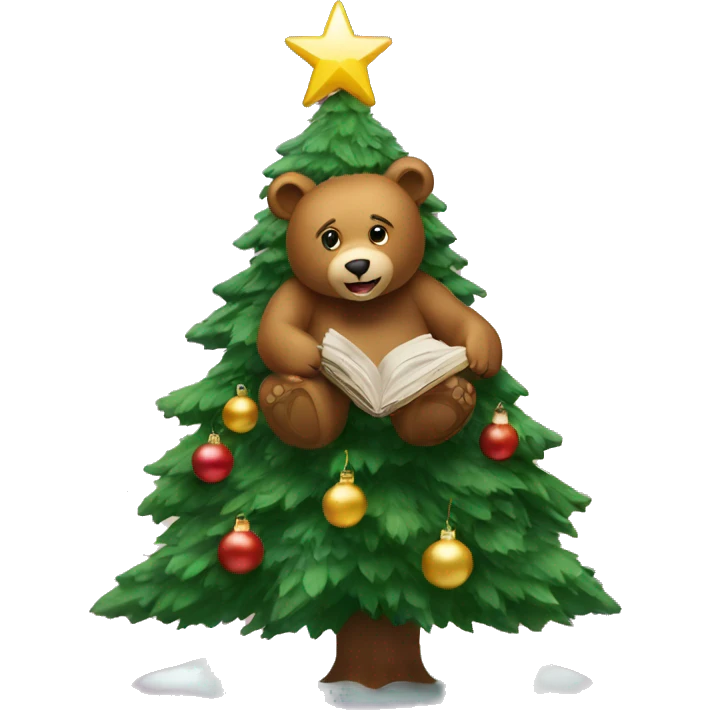 Read bear on top of a christmas tree  emoji
