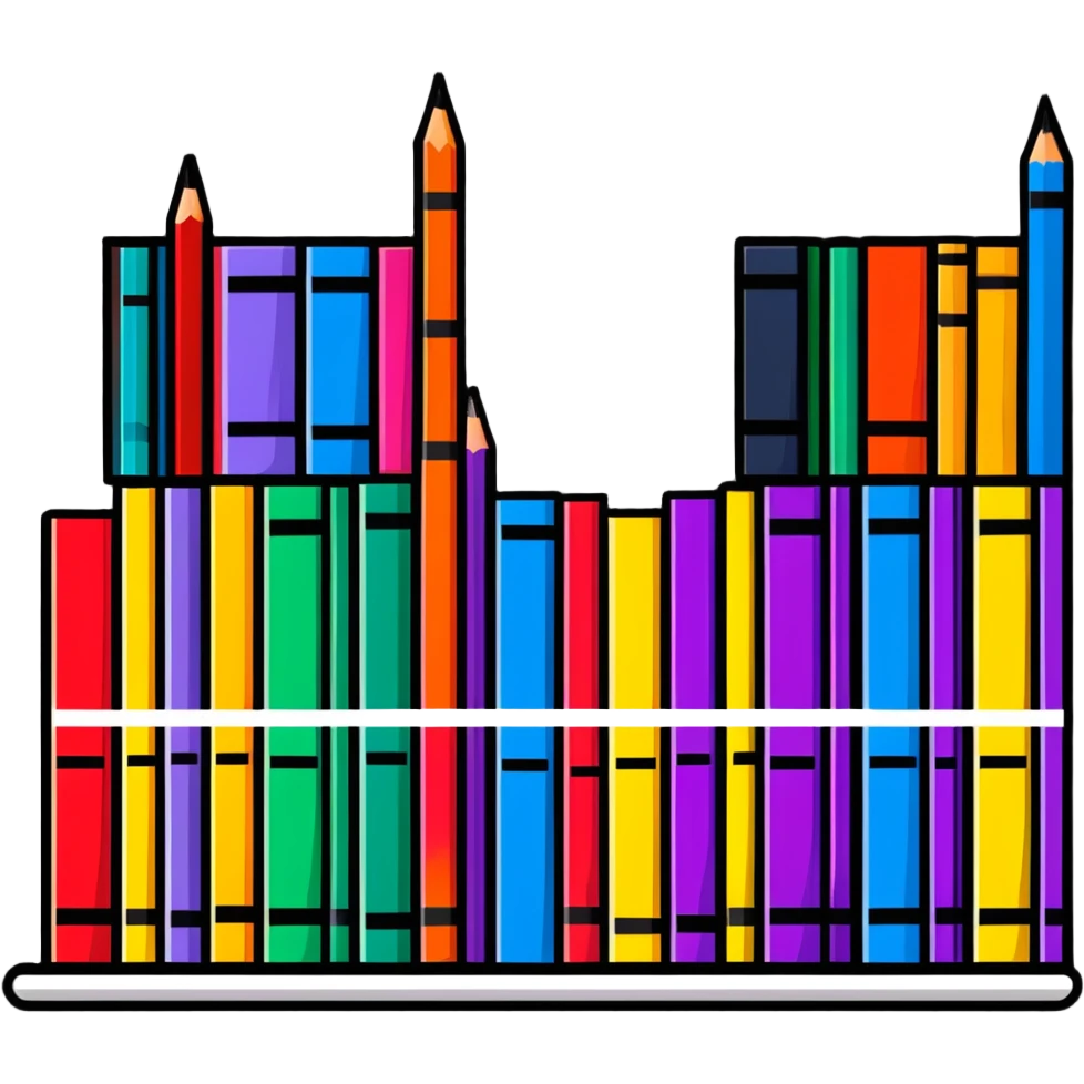 row of books on bookshelf, colorful book spines visible emoji