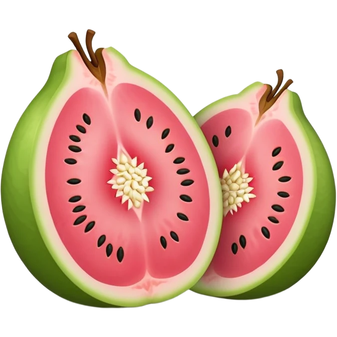 A guava cut in half showing pink flesh and white seeds emoji