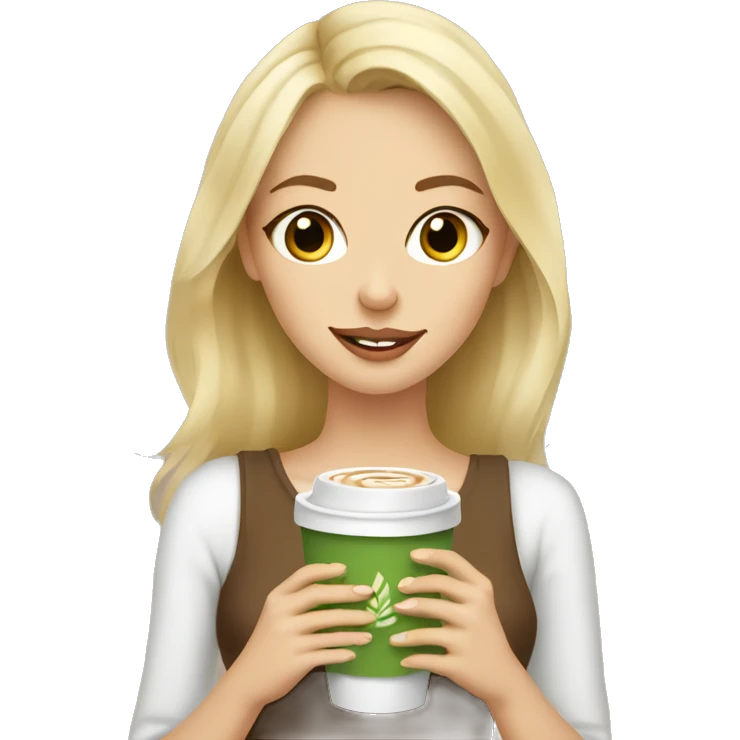 pretty blonde girl with brown eyes holding a matcha latte emoji