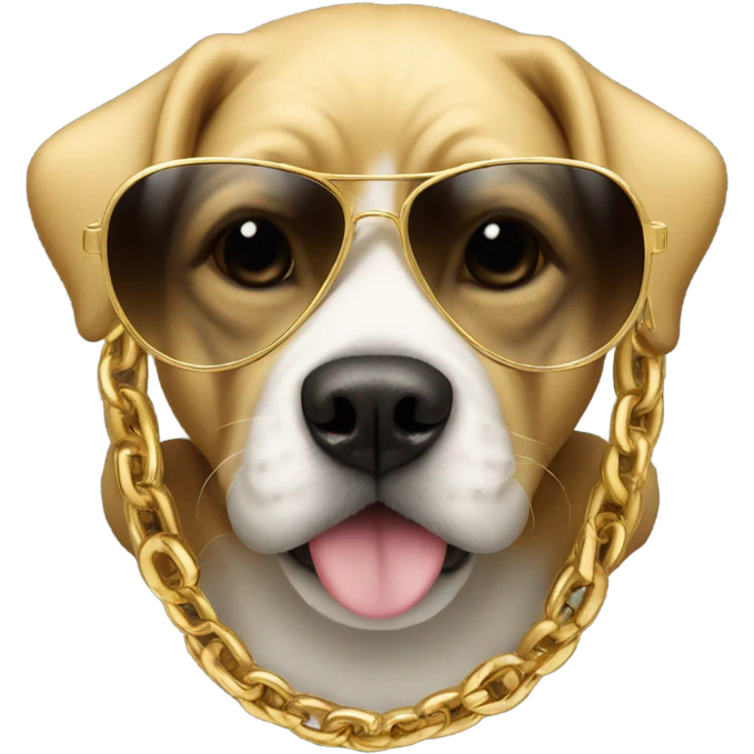 Dog with a hoodie, sunglasses and a gold chain that says SWAG emoji