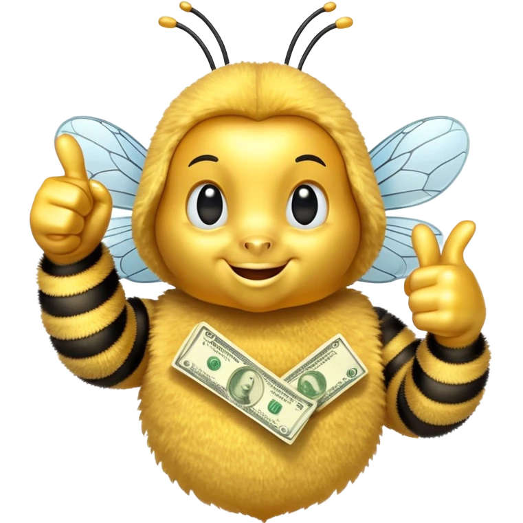Bee with money shows thumbs up emoji