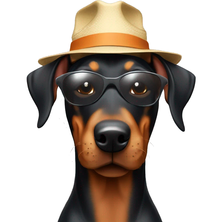 Doberman pincher with sunglasses and a bucket hat emoji
