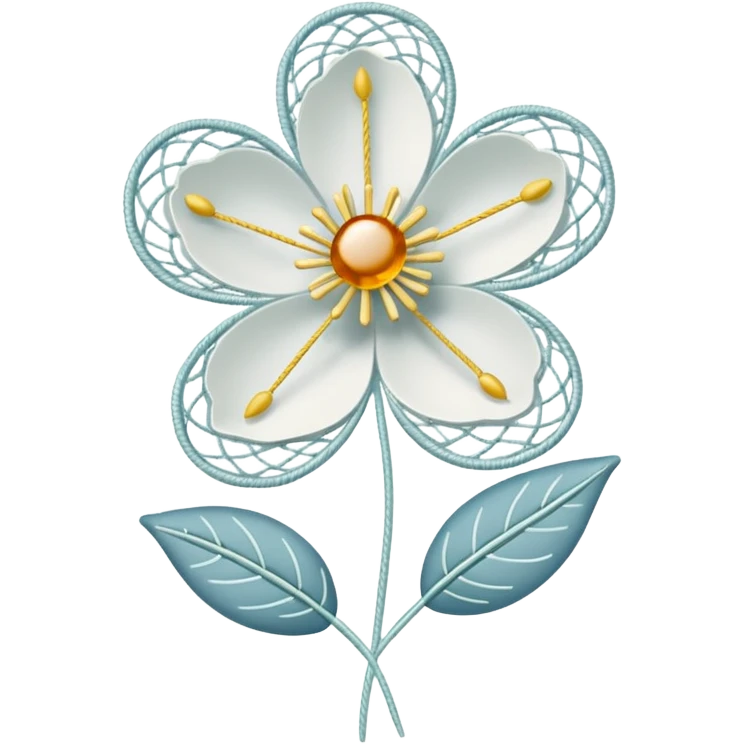 needle and thread forming a lace flower emoji