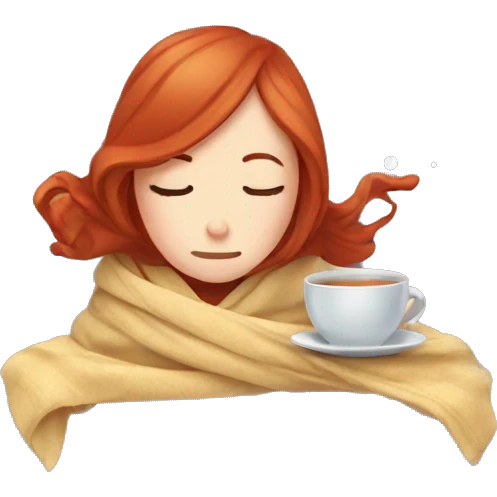red hair girl wrapped in blanket drinking tea with eyes closed emoji