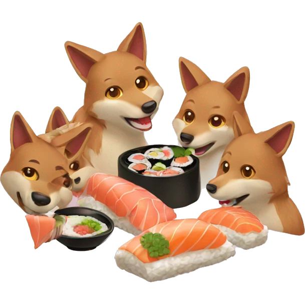 pack of coyotes eating sushi emoji