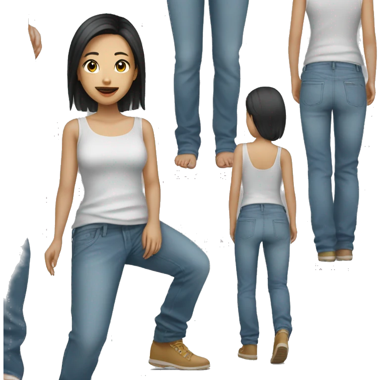 Asian girl wearing baggy jean pants  emoji