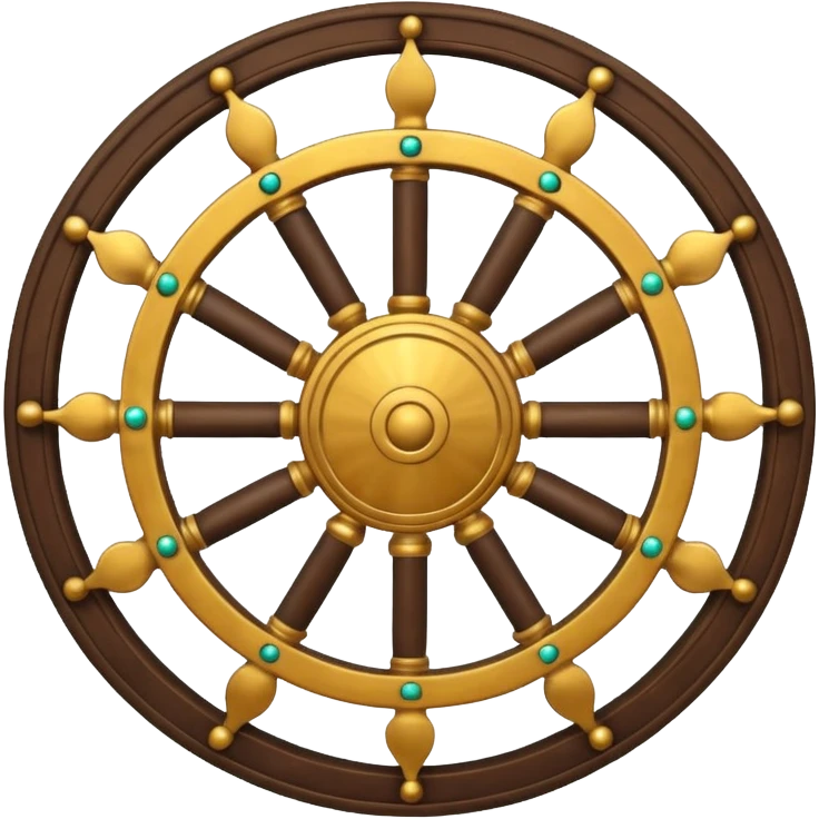 Tibetan Wheel of Life emoji, central hub with radiating spokes, decorated with small symbolic figures, simple spiritual style emoji