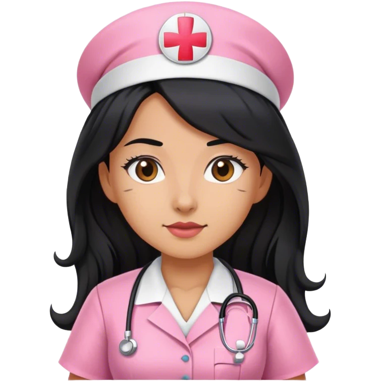 nurse dress pink with black long hair emoji
