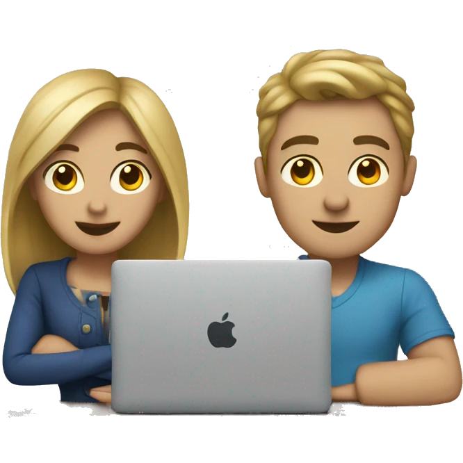 A couple with a MacBook sending emails emoji