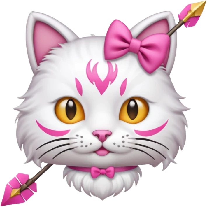 Emoji cat head white emoji with pink bow and arrow emoji