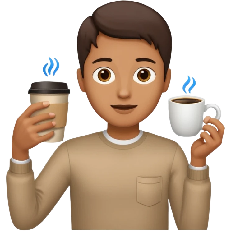 left hand offers a video file, right hand offers a coffee cup, simple, clear, no text emoji