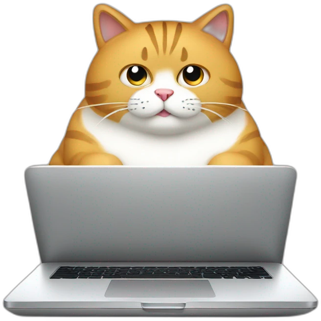 Fat cat behind a laptop emoji