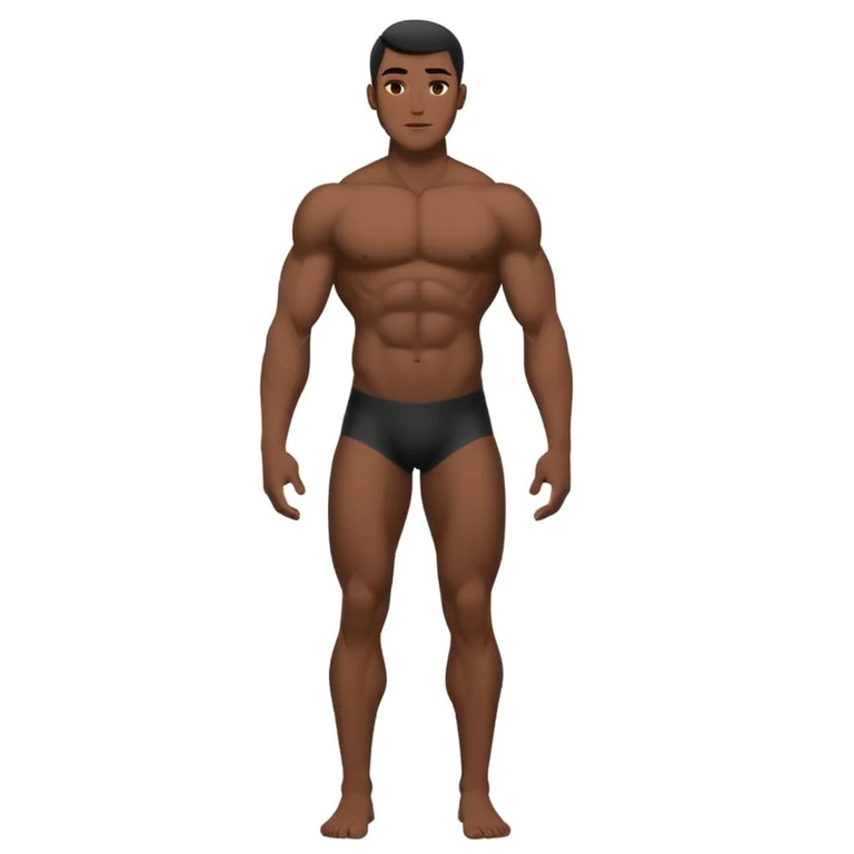minimalistic human body silhouette with chest, biceps, and quadriceps highlighted, flat Apple iOS icon style emoji