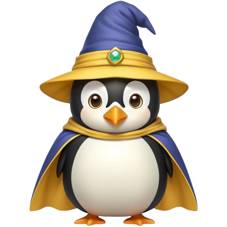 Wizard penguin with a yellow hat and a cape emoji