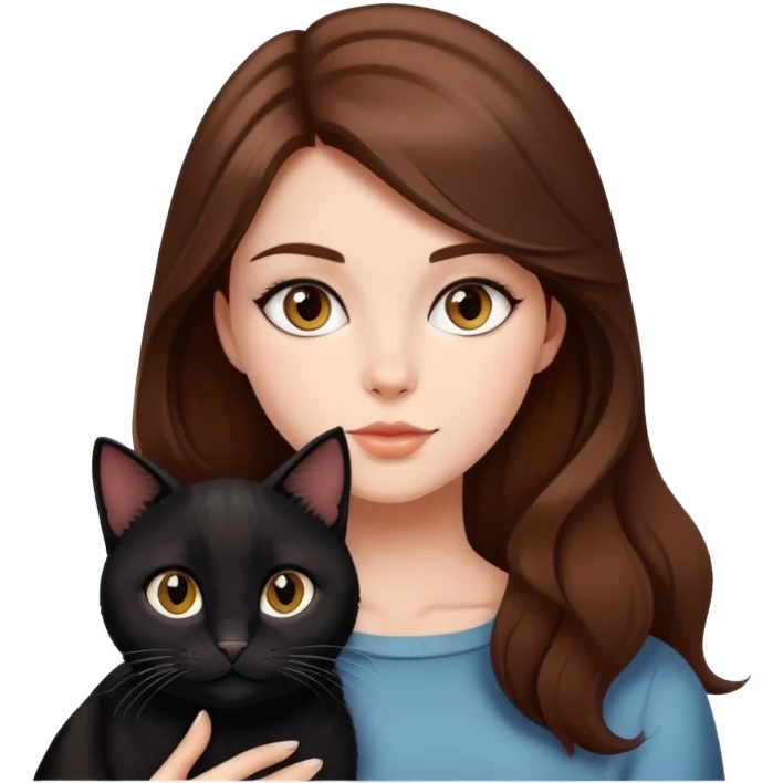 Beautiful girl with brown hair and blac cat emoji