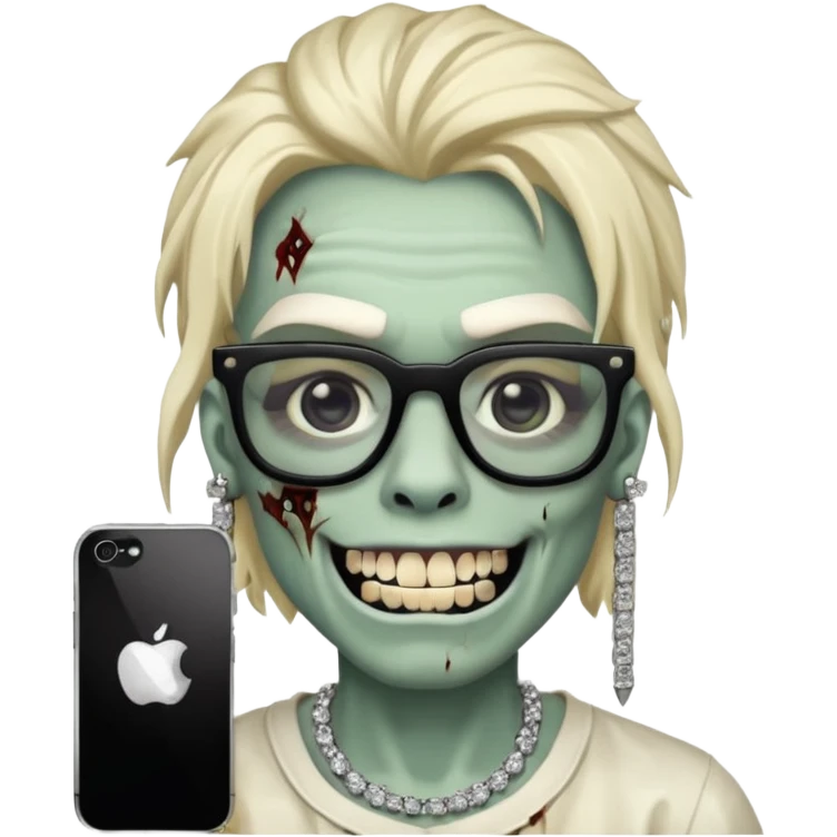 zumbi do iPhone com grillz de diamante, com nudread preto e óculos quadrado emoji