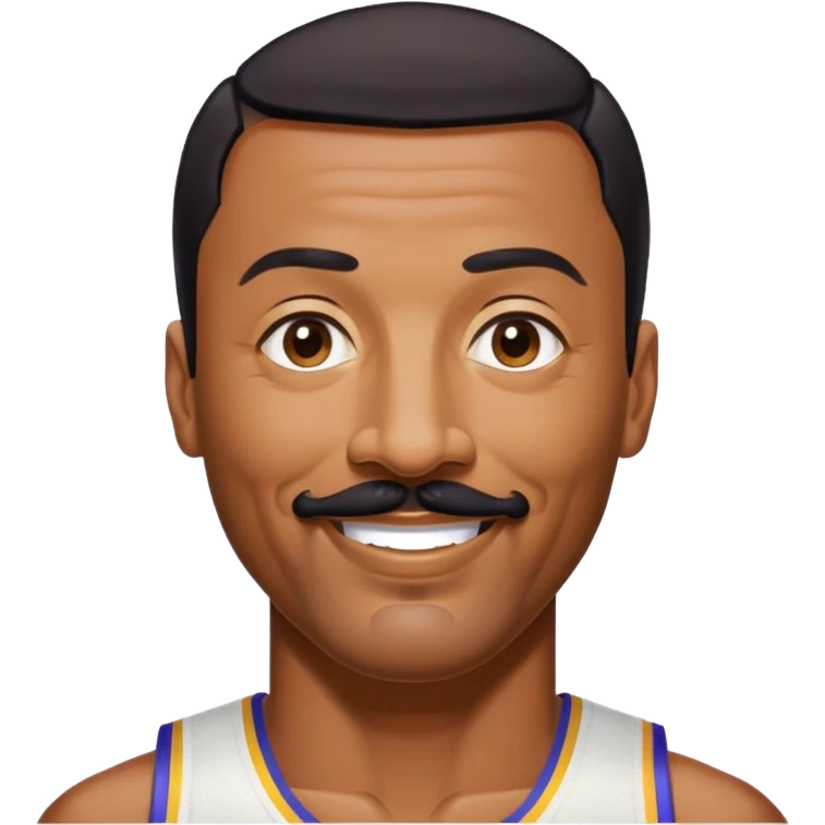 Wilt Chamberlain, tall, black short hair, mustache, smiling emoji