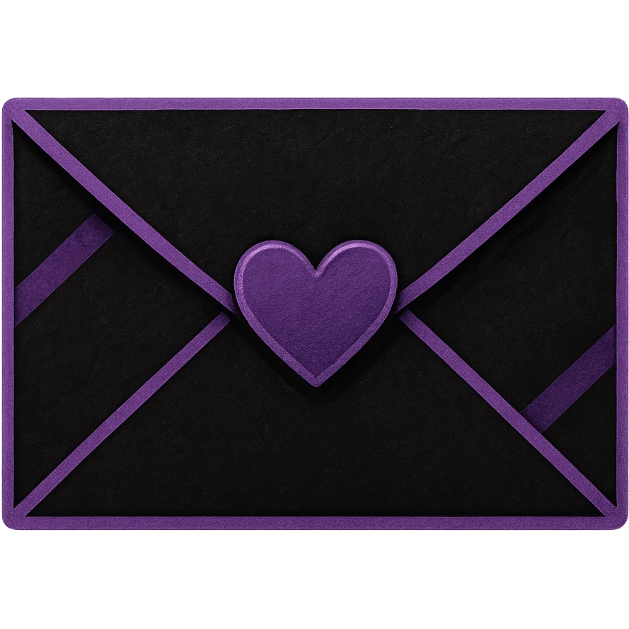 emo style black and purple envelope with a heart seal, no background emoji