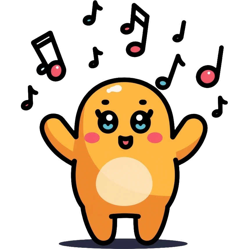 Tralaleritos, a playful character with musical notes emoji