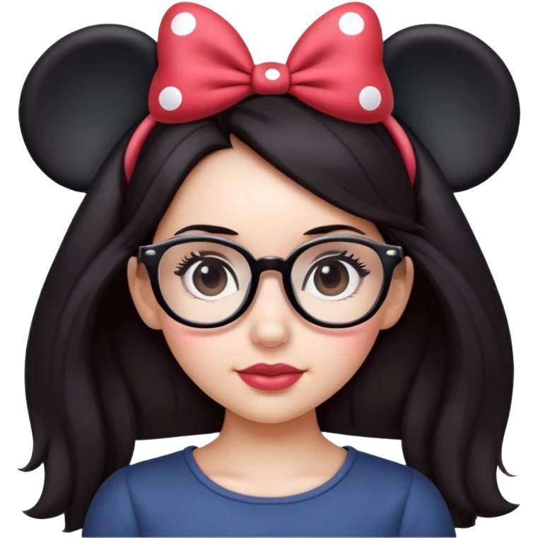 Girl dark hair wearing glasses Minnie mouse ears emoji