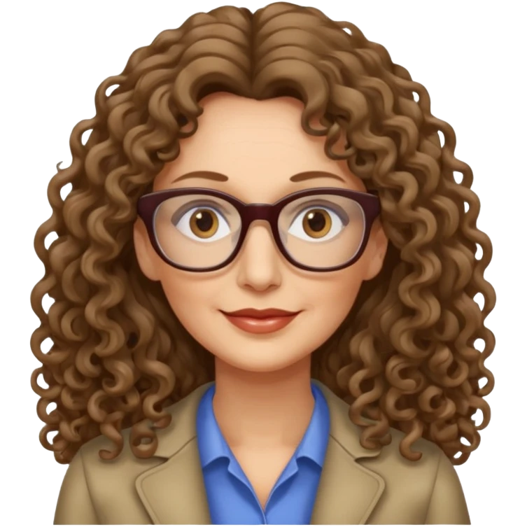 woman 50 years old dark blond long curly hair, brown eyes ans rectangle glasses emoji