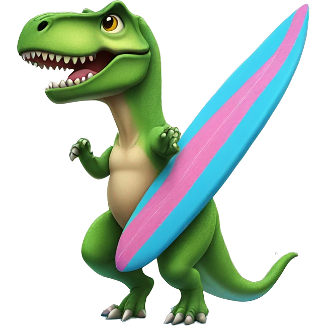 T-Rex wearing a tutu on a surfboard. emoji