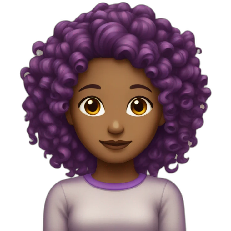 Brown girl with curly hair ends dyied purple emoji