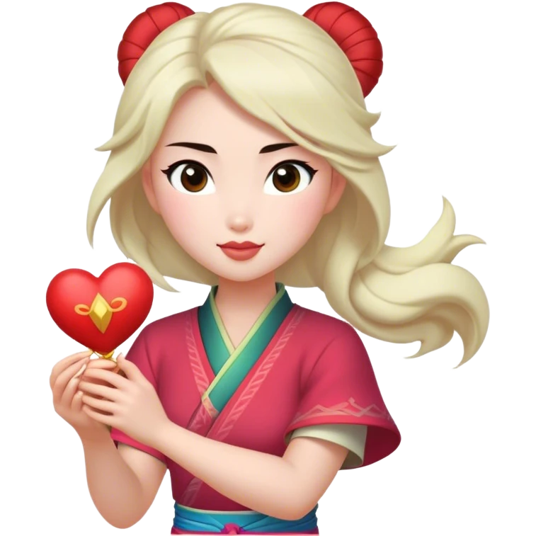 Cinematic Adorable Mulan Portrait Emoji, Playfully holding Cri-Kee in her hands, eyes sparkling with mischief, soft rosy cheeks, a warrior with a heart full of charm, radiant in the morning sunlight, glowing with warmth and joy! emoji