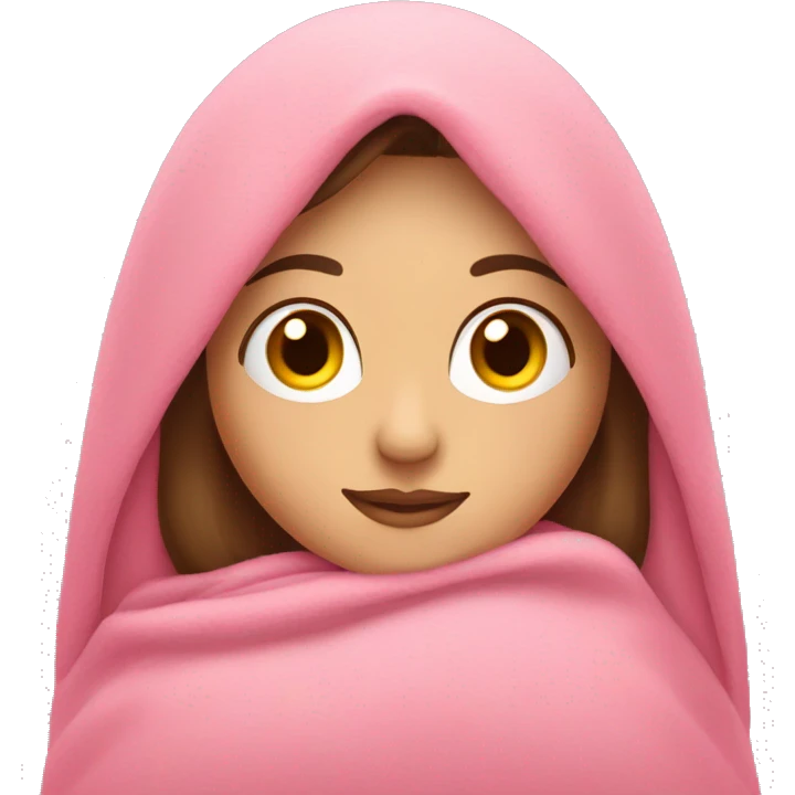 Brunette caucasian woman cuddled in a big pink blanket emoji