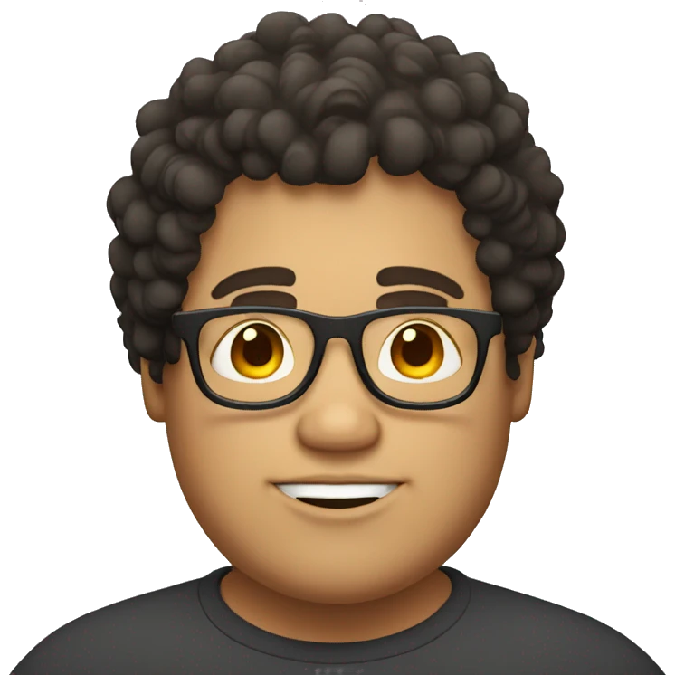 Chubby guy with dark curly hair and glasses emoji
