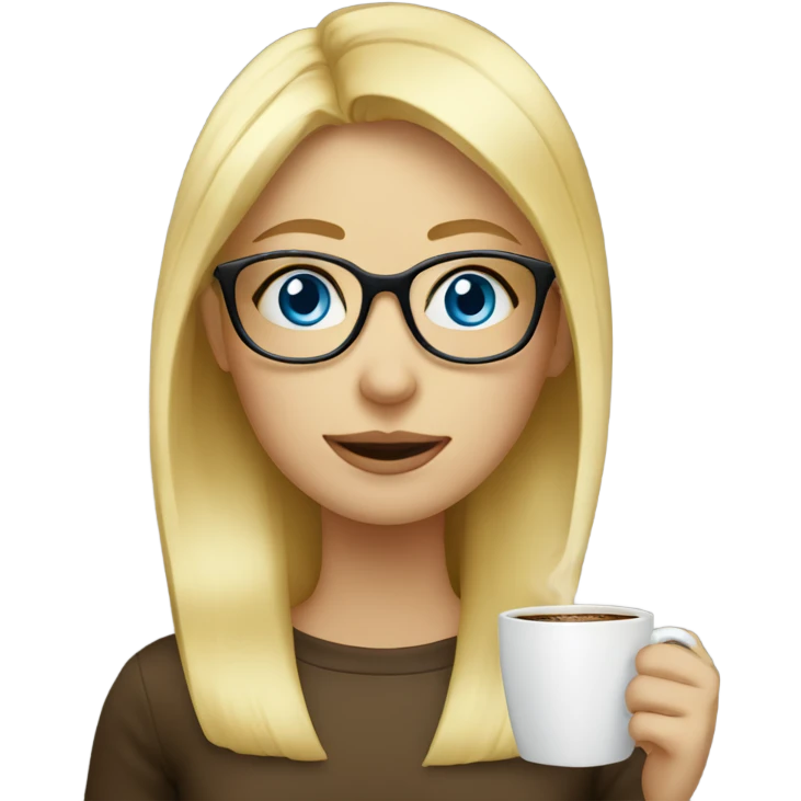 Blond girl with blue eyes and glasses drinking coffee  emoji