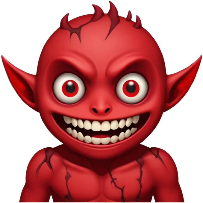 Super idol with a cursed devious demonic killer smile and he has no teeth and there is 5 small BØB eyes in his mouth and his eyes are very very VERY big and the background is a destroyed abandoned city that’s red as hell and super idol is so red it’s a little hard to see him emoji