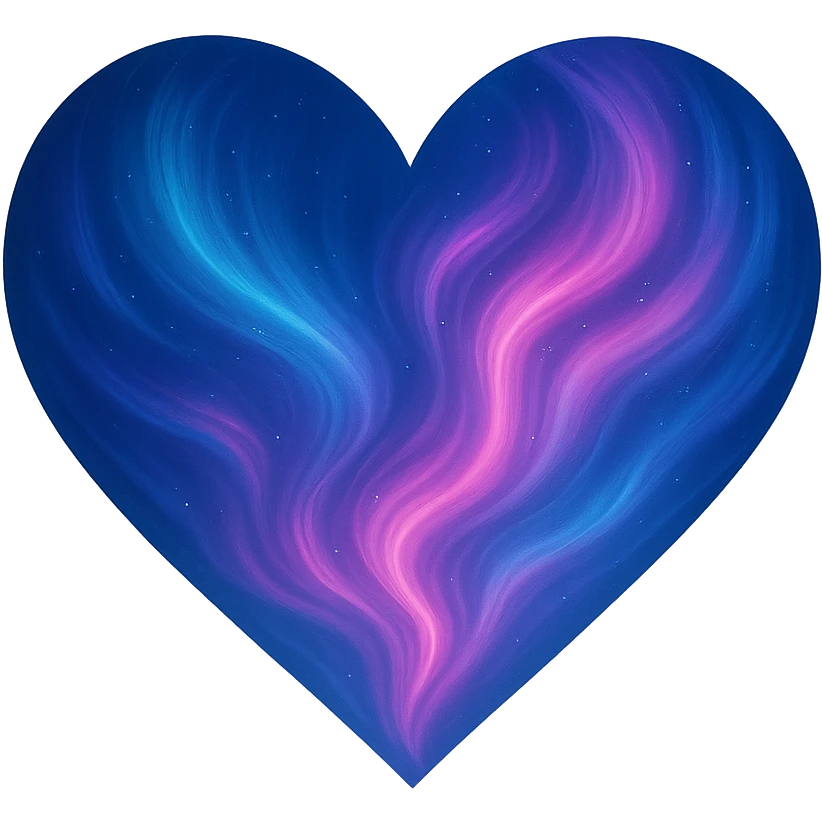 heart with a swirling aurora effect, digital illustration, no background, more blue and pink emoji
