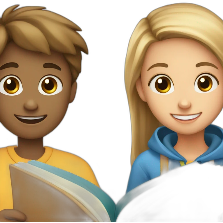 boy and girl of seven years old with an English textbook emoji