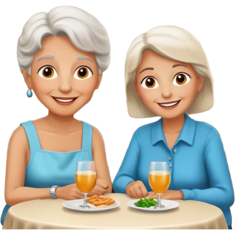 conversación dentro de un restaurant  dos personas y una de las persoans sea una abuela y el otro un adulto de 27 años emoji