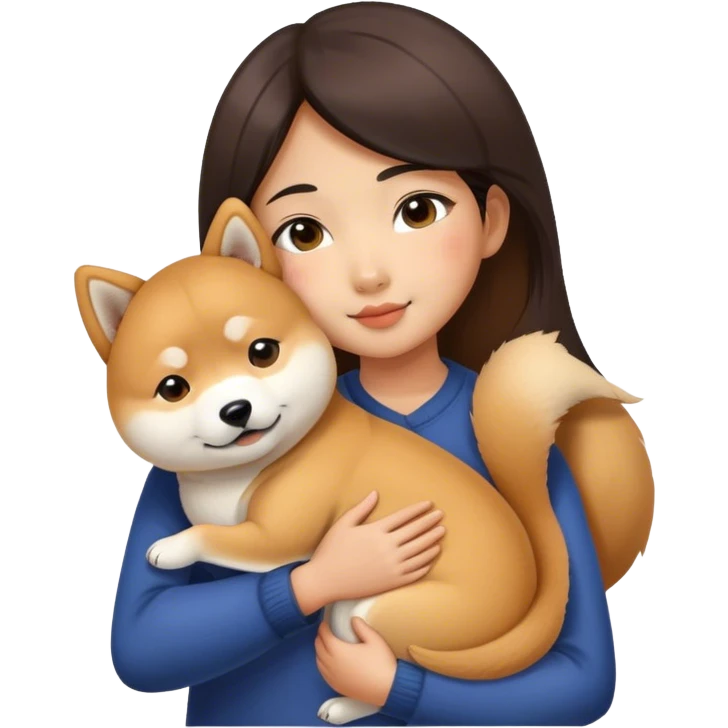 Asian girl hug a shiba emoji