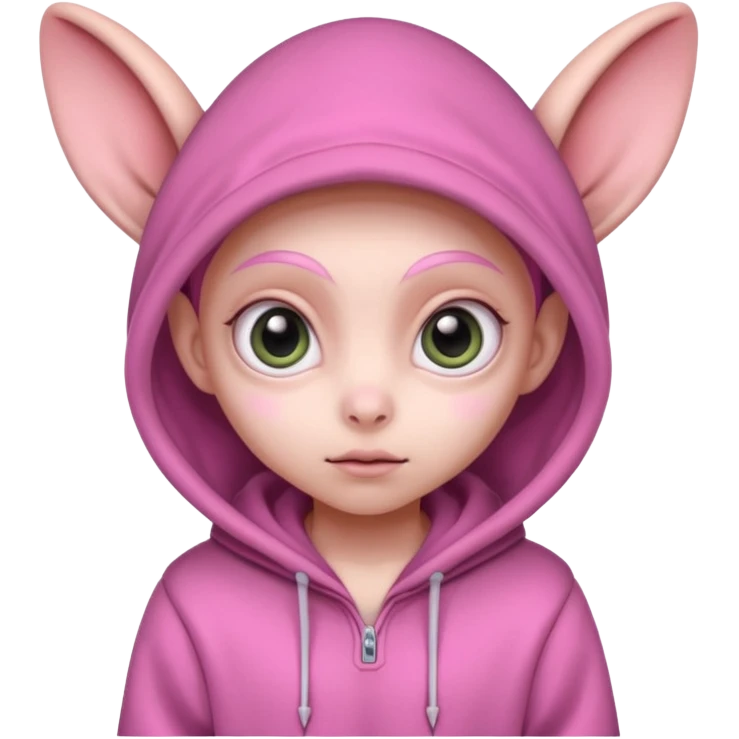 Aliens Pink, hoodie, cute big eyes, big ears, half body emoji