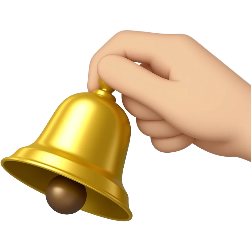 A handheld ringing bell with visual ringing effects, text below it "Racist Bell", gray background emoji