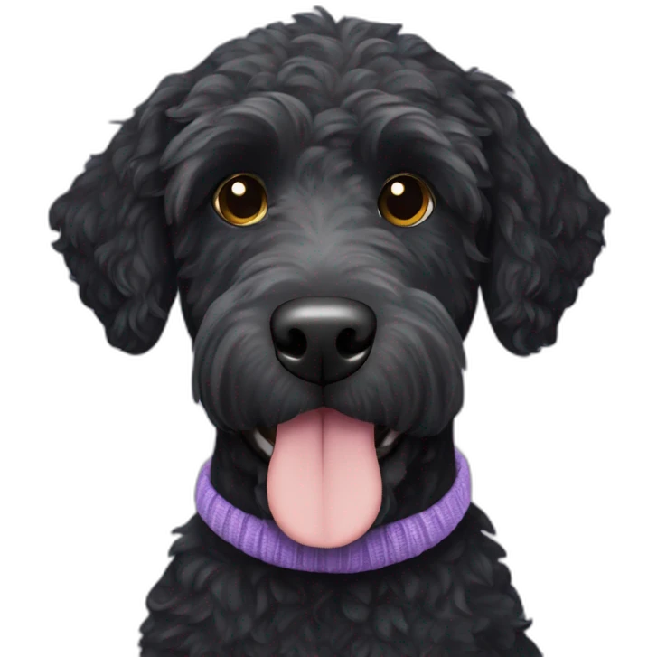 black labradoodle wearing light purple knitted cap emoji