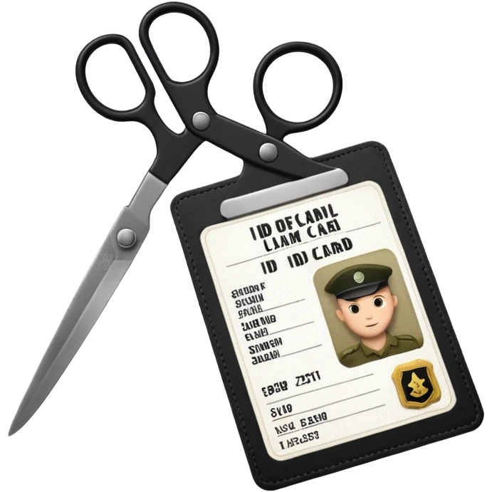 black Scissors cutting an idf soldier ID card in 2 parts .hyper realistic emoji
